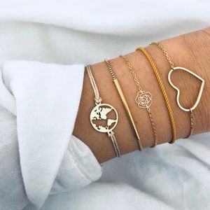Heart Earth Orange rope Metal Bar Bracelet
